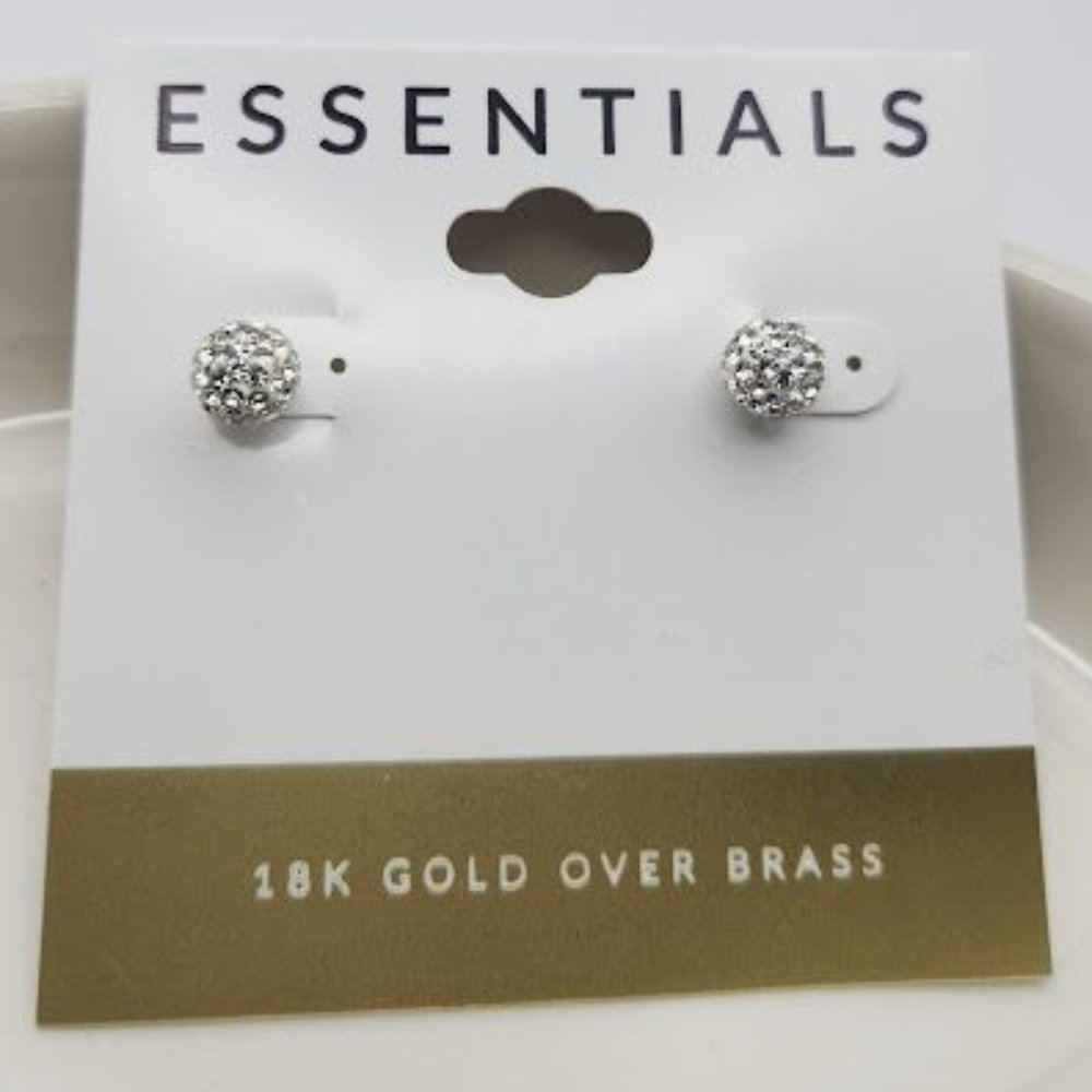 Essentials 18k Gold Over Brass pave crystal ball post earrings.